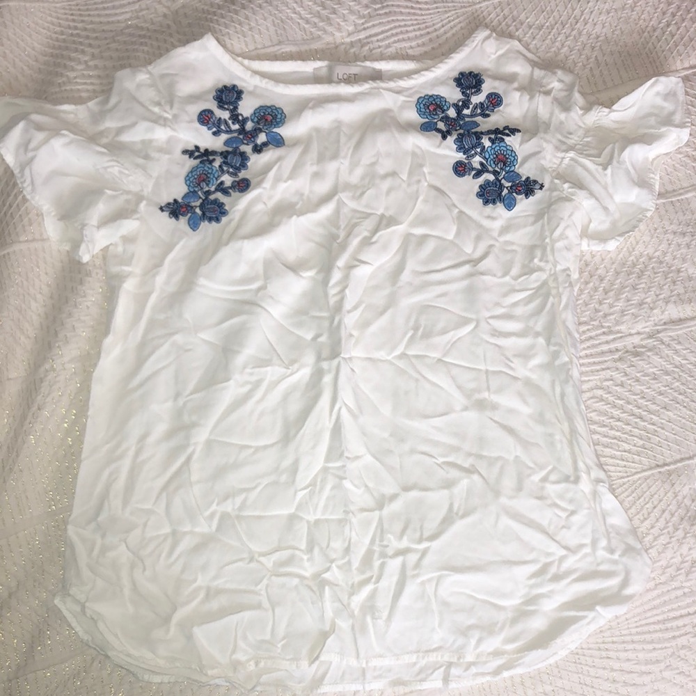 Loft White Shirt w/ Blue Embroidery